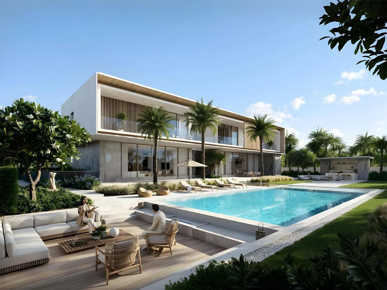 Presidential villa at Dolce Resort Udaipur with private swimming pool, sun deck and palm-lined garden